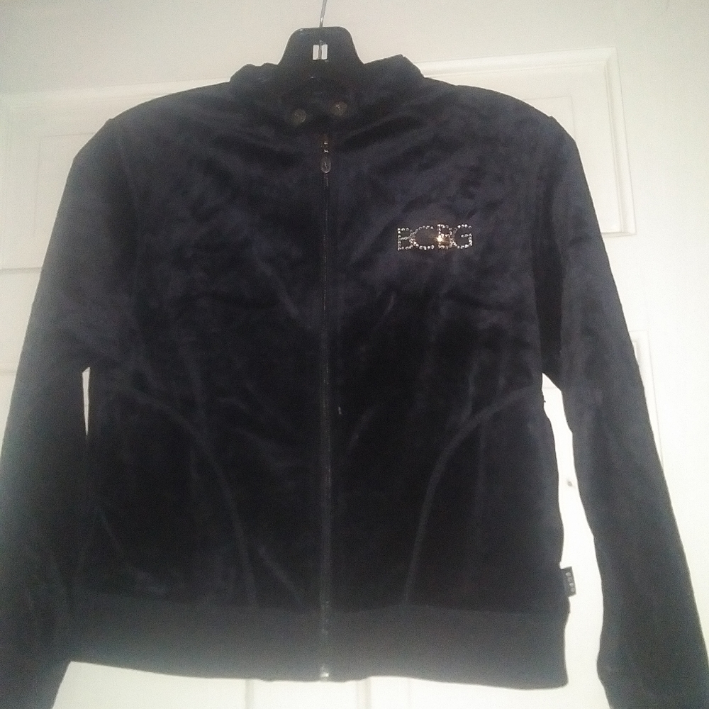 BCBG Black Velvet zipper front Kids jacket 10